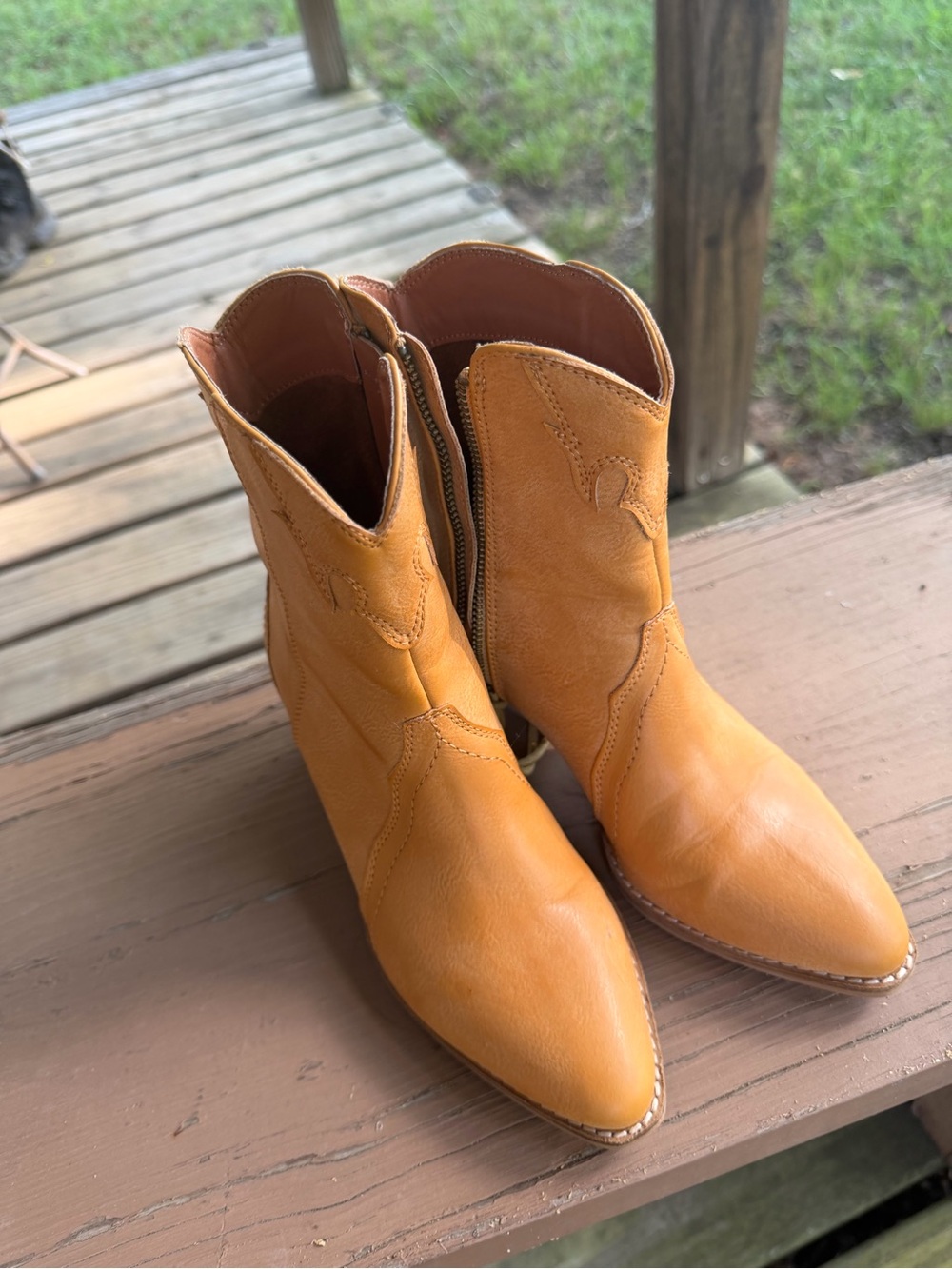 CCOCCI Tan Leather Western Heeled Boots
